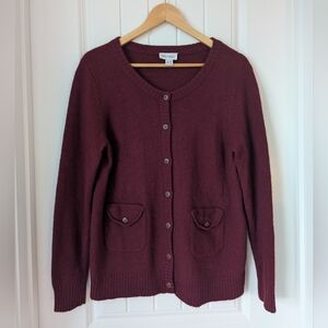 Vintage Burgundy Sweater Cardigan With Pockets Size L